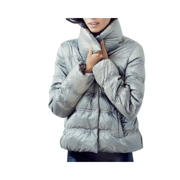 Eileen Fisher Womens Silver Funnel Neck Puffer Satin Down Jacket Size S - Picture 7 of 7